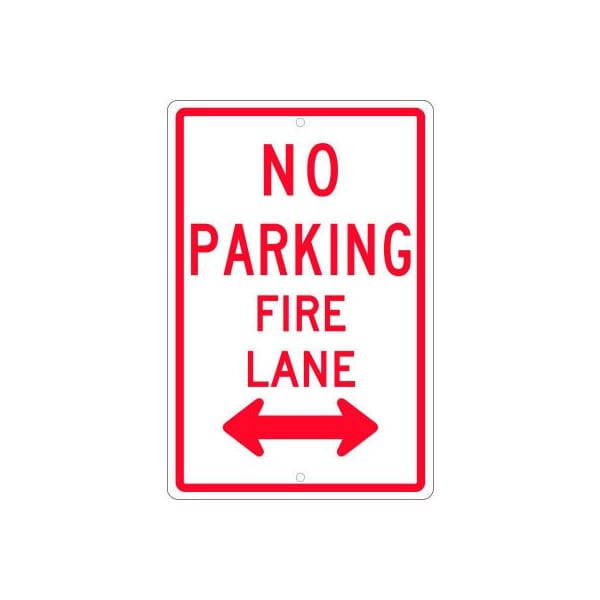NMC Traffic Sign, No Parking Fire Lane Double Arrow, 18in X 12in, White